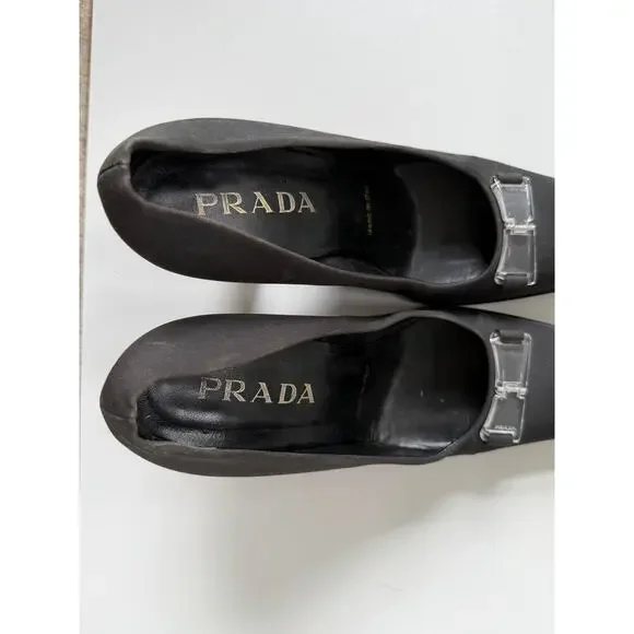Prada Block Heel Pumps Womens Size 38.5 (US 8.5) Black Vintage Old Money Preppy - Picture 8 of 12